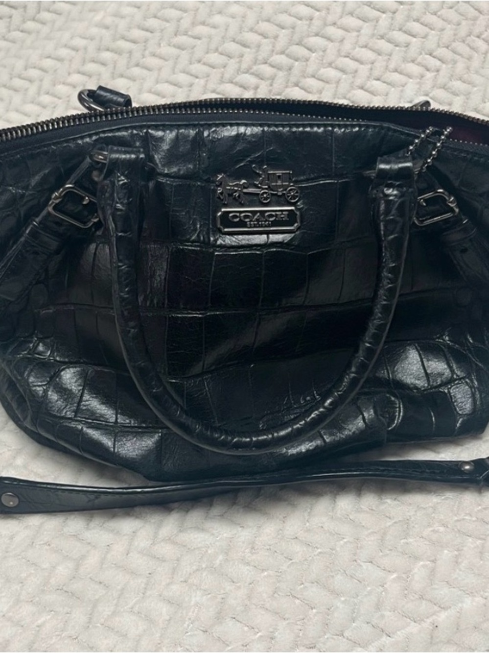 Coach Black Croc-Embossed Satchel with Top Handles